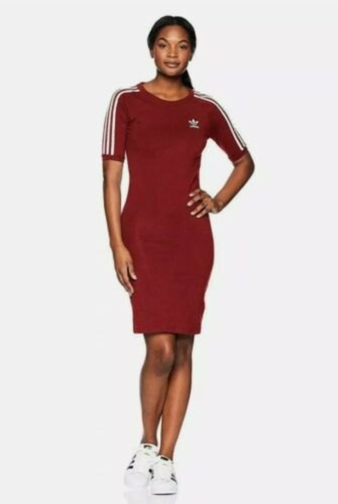 Adidas Size X small Women's 3 Stripes knit Dress Collegiate Burgundy